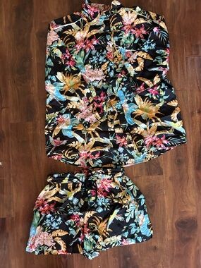 Elan Black Tropical Floral Two-Piece Set